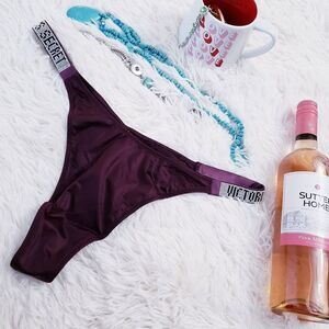 Victoria's Secret THONG XLARGE Orchid Rhinestones VS Logo Crystals Very Sexy